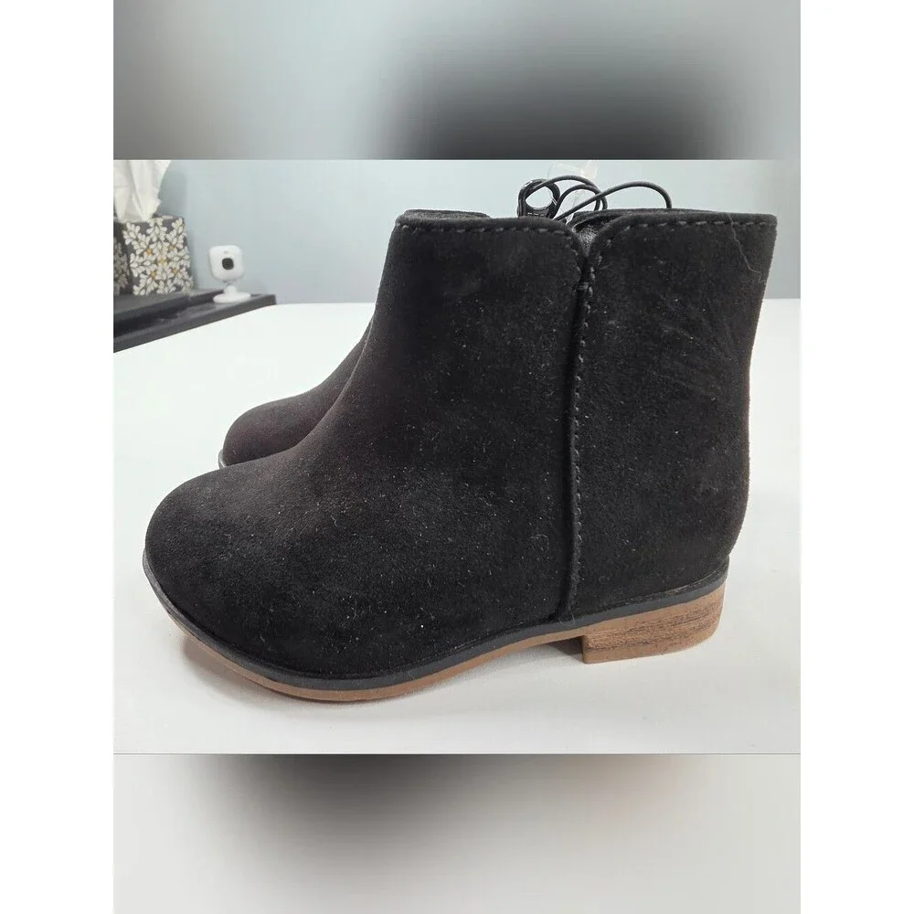 NWT Cat & Jack Girls' Suede Ankle Boots Size 5 Black 4012-